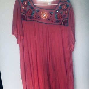Southwest inspired dress. 100% rayon. Beautiful coral color